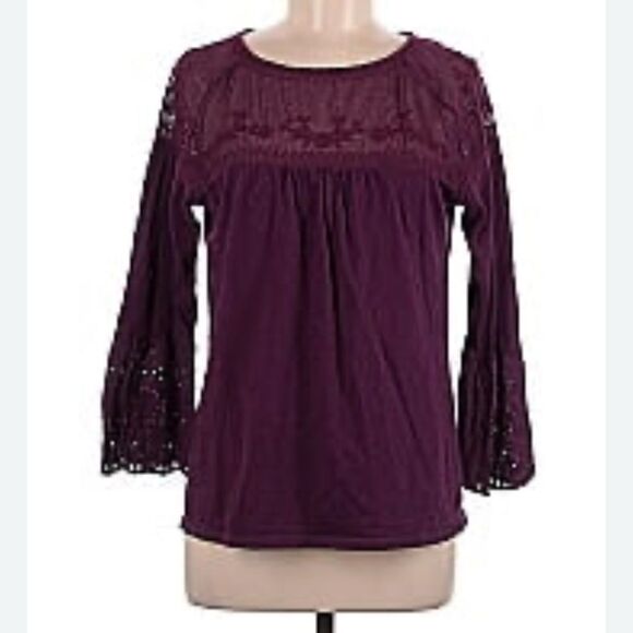 Knox Rose Maroon Thermal Knit Crochet Blouse Medium - Picture 2 of 11